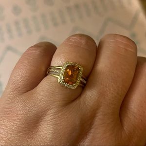 Citrine and diamond ring in 14k yellow gold
